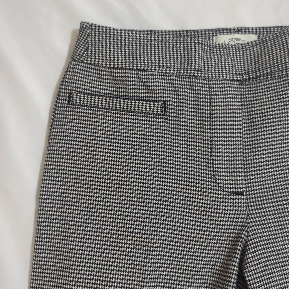 LOFT Marisa Houndstooth Crop Pants, Color Black/White Size 6 - Picture 4 of 14